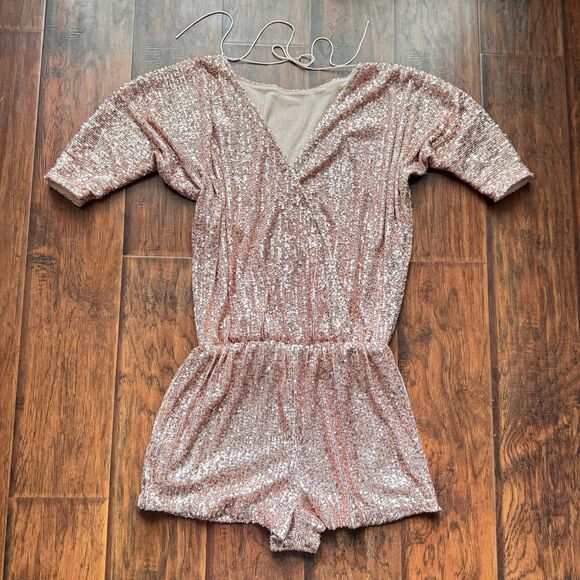 Juan Carlos Pink Sequin Romper Sz Small Bachelorette Birthday Party Vegas Bridal - Picture 9 of 15